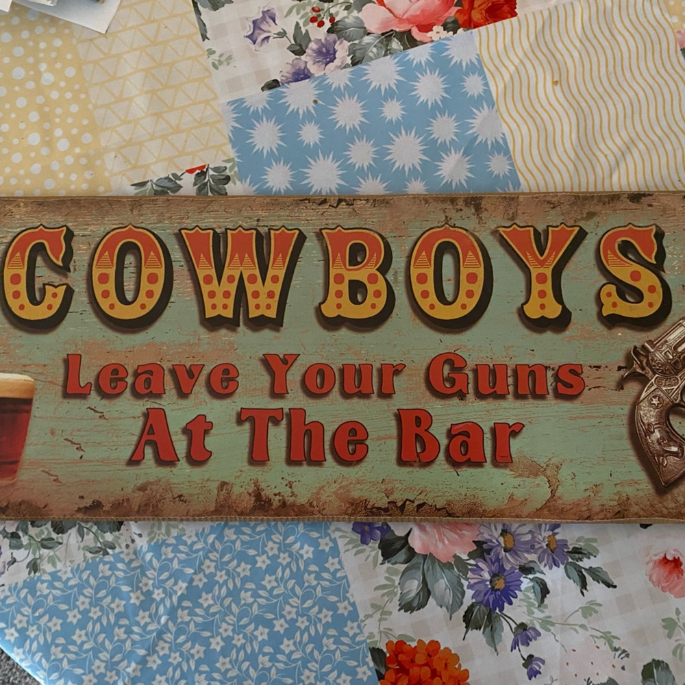 Hobby Lobby Rustic Teal and Red 'Cowboys' Bar Sign
